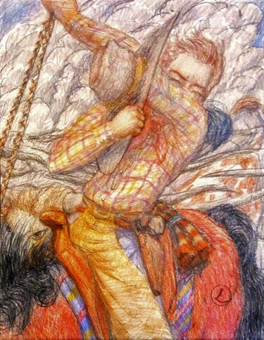 Рисунок под названием "The Cowboy Way" - Edwin Loftus, Подлинное произведение искусства, Пастель