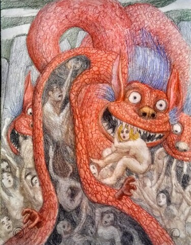 Drawing titled "Hell 3" by Edwin Loftus, Original Artwork, Pastel