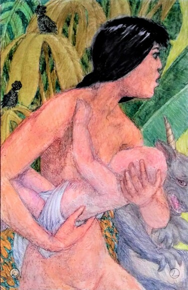 Рисунок под названием "Maternal Instinct" - Edwin Loftus, Подлинное произведение искусства, Пастель