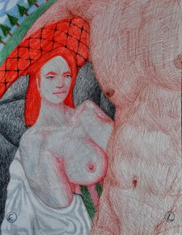 Zeichnungen mit dem Titel "Woman Contemplating…" von Edwin Loftus, Original-Kunstwerk, Pastell
