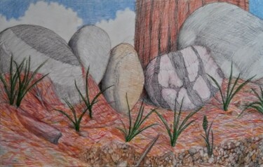 Tekening getiteld "Five Rocks Pause on…" door Edwin Loftus, Origineel Kunstwerk, Pastel