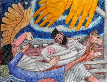 Dibujo titulada "The Nativity" por Edwin Loftus, Obra de arte original, Pastel