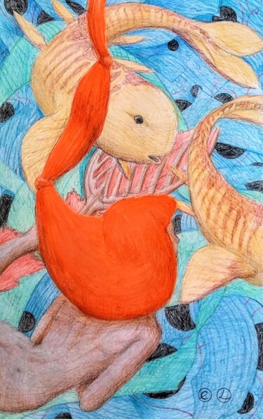 Dessin intitulée "Mermaid with Friends" par Edwin Loftus, Œuvre d'art originale, Pastel