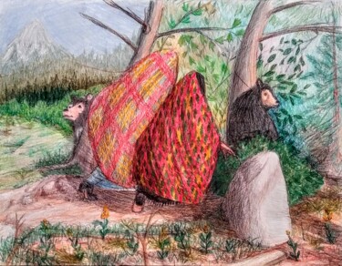 Desenho intitulada "Into the Woods" por Edwin Loftus, Obras de arte originais, Pastel