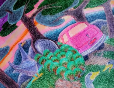 Dibujo titulada "Parking" por Edwin Loftus, Obra de arte original, Pastel