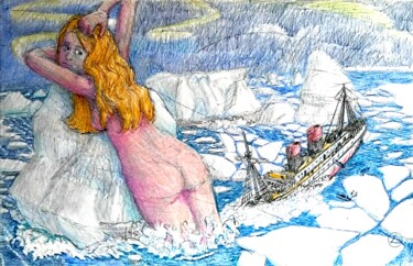 Drawing titled "Collision with Ice" by Edwin Loftus, Original Artwork, Pastel