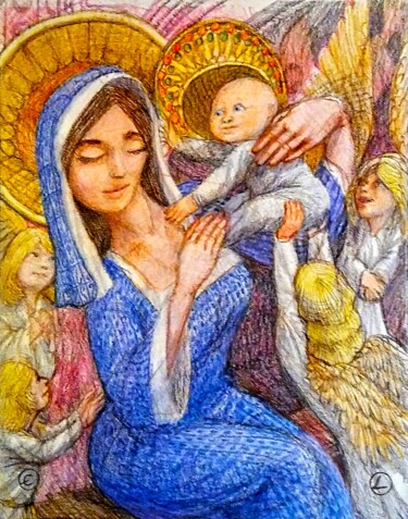 Dibujo titulada "Mary Plays with Bab…" por Edwin Loftus, Obra de arte original, Pastel