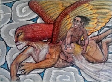 Desenho intitulada "The Winged Lion" por Edwin Loftus, Obras de arte originais, Pastel