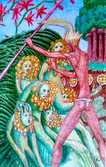 图画 标题为“The Gardener Battle…” 由Edwin Loftus, 原创艺术品, 粉彩
