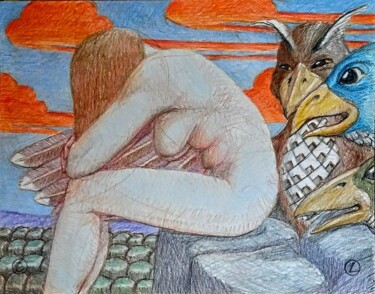 Рисунок под названием "Suzanna and the Eld…" - Edwin Loftus, Подлинное произведение искусства, Пастель