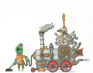 Disegno intitolato "Steamcleaner" da Patrizio Genna, Opera d'arte originale, Pennarello