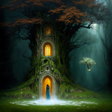 Digitale Kunst getiteld "House Tree Cottage…" door Eric E. Cane, Origineel Kunstwerk, 2D Digital Work