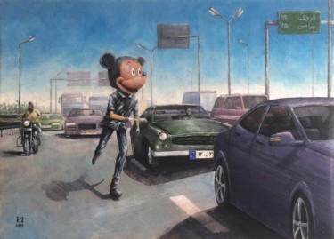 Painting titled "Run mickey run" by Iltay Sayyed, Original Artwork, Acrylic