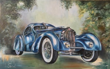 Painting titled "Bugatti Retro" by Elena Feist, Original Artwork, Oil