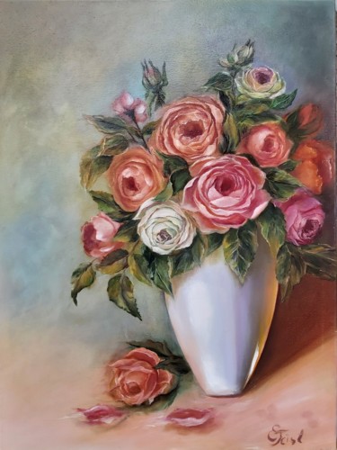 Painting titled "Rosen" by Elena Feist, Original Artwork, Oil