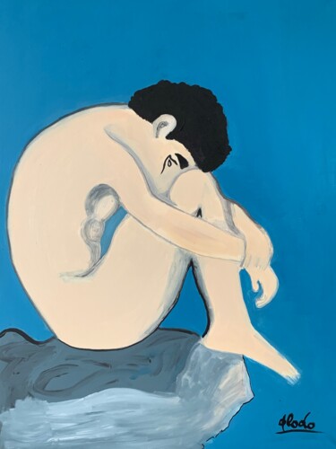 Painting titled "Blues - Le Penseur" by Philodo, Original Artwork, Acrylic