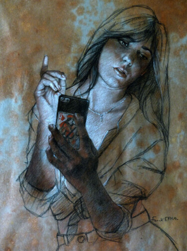 Dessin intitulée "La Dame au Valet de…" par Efka, Œuvre d'art originale, Crayon