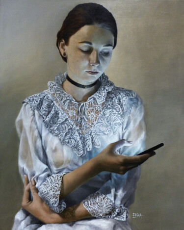Peinture intitulée "Jeune Femme à sa Fe…" par Efka, Œuvre d'art originale, Huile Monté sur Châssis en bois