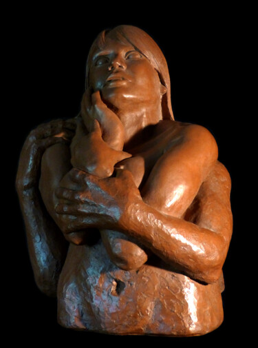 Sculptuur getiteld "Etreinte N°2 "Trans…" door Efka, Origineel Kunstwerk, Terra cotta