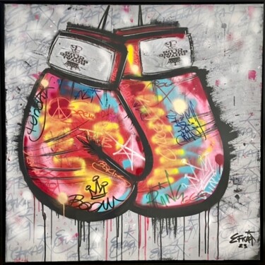 Painting titled "Boxing Gloves" by Efka9, Original Artwork, Acrylic Mounted on Wood Stretcher frame