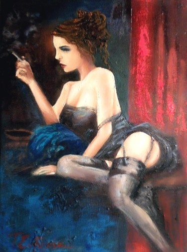 Painting titled "AT THE STUDIO" by Eftihia Tournaviti, Original Artwork, Oil