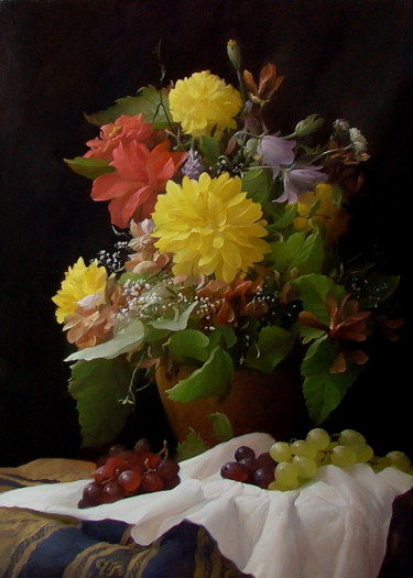Картина под названием "Фрукты, цветы" - Дмитрий Севрюков, Подлинное произведение искусства, Масло
