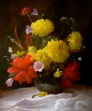 Painting titled "Красное с желтым" by Dmitrii Sevriukov, Original Artwork, Oil