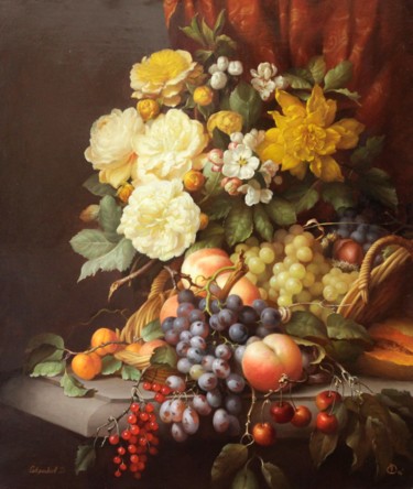 Картина под названием "Roses and grapes" - Дмитрий Севрюков, Подлинное произведение искусства, Масло