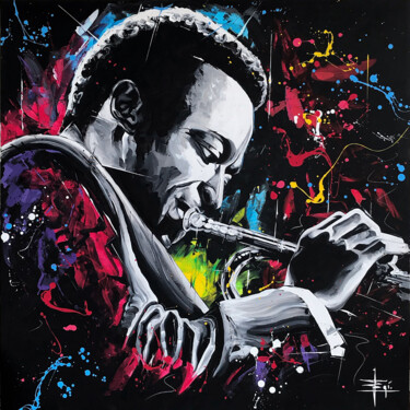 Painting titled "MILES DAVIS" by Egidio Gariano, Original Artwork, Acrylic Mounted on Wood Stretcher frame