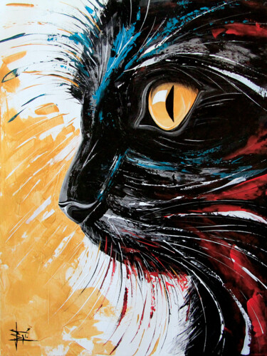 Painting titled "EL GATO MORO" by Egidio Gariano, Original Artwork, Acrylic Mounted on Wood Stretcher frame