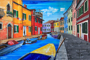 Painting titled "BURANO" by Egidio Gariano, Original Artwork, Acrylic Mounted on Wood Stretcher frame