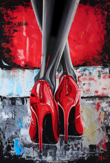 Painting titled "SCARPE ROSSE" by Egidio Gariano, Original Artwork, Acrylic Mounted on Wood Stretcher frame