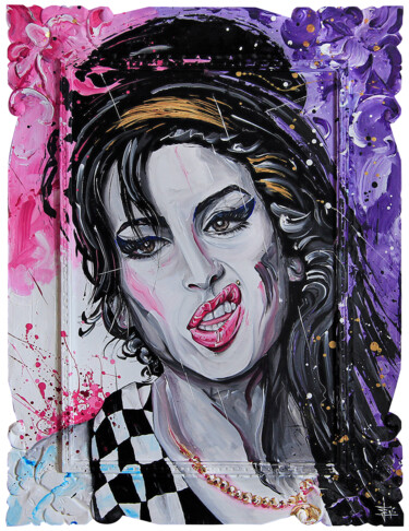 Painting titled "AMY WINEHOUSE" by Egidio Gariano, Original Artwork, Acrylic Mounted on Wood Stretcher frame