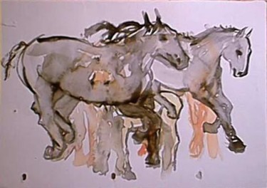 Schilderij getiteld "chevaux" door Egiboutique, Origineel Kunstwerk, Olie