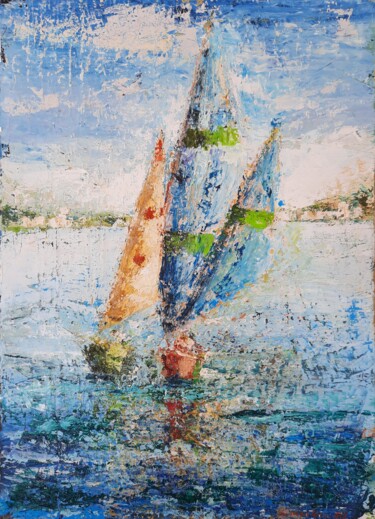 Pintura intitulada "Barche a vela" por Massimo Gozzi, Obras de arte originais, Óleo Montado em Armação em madeira