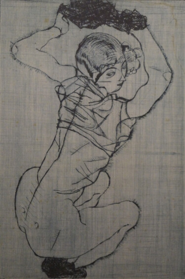 Obrazy i ryciny zatytułowany „Knieendes Madchen (…” autorstwa Egon Schiele, Oryginalna praca, Litografia