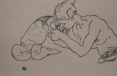 Printmaking titled "Zwei Sich (unica op…" by Egon Schiele, Original Artwork, Lithography