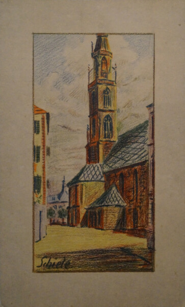 Incisioni, stampe intitolato "Kirche Von Bozen (u…" da Egon Schiele, Opera d'arte originale, Litografia