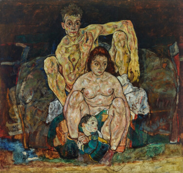 Pintura titulada "La Famille" por Egon Schiele, Obra de arte original, Oleo