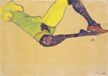 Peinture intitulée "Reclining nude" par Egon Schiele, Œuvre d'art originale, Graphite