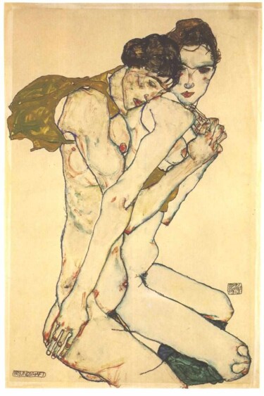 Painting titled "Friendship" by Egon Schiele, Original Artwork, Watercolor