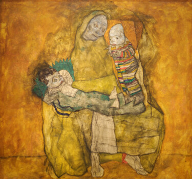 Картина под названием "Mère avec deux enfa…" - Egon Schiele, Подлинное произведение искусства, Масло