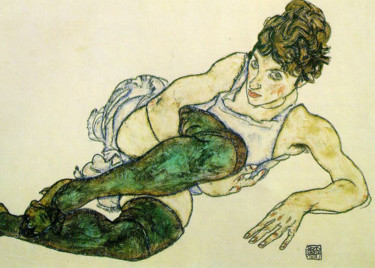 Pintura titulada "Bas verts" por Egon Schiele, Obra de arte original, Gouache