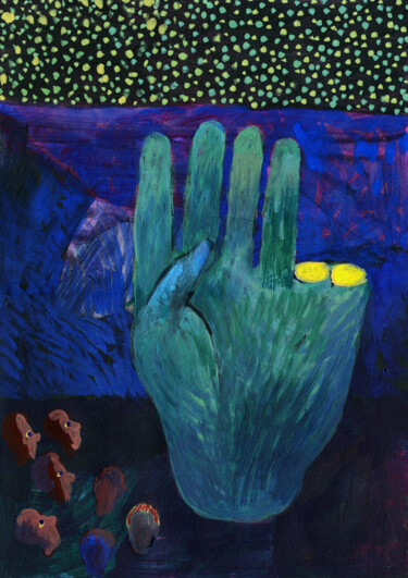 Pintura titulada "seven fingers" por Egor Khodeev, Obra de arte original, Témpera