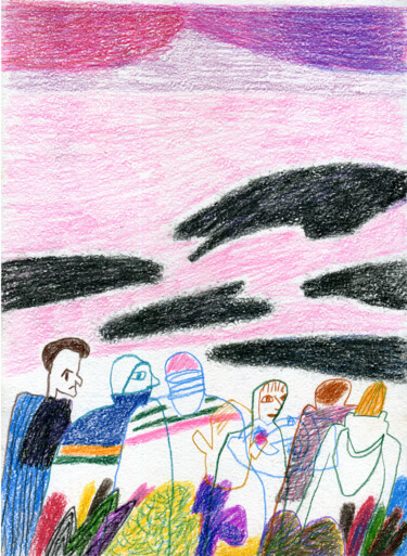 Картина под названием "The whales came" - Egor Khodeev, Подлинное произведение искусства, Цветные карандаши