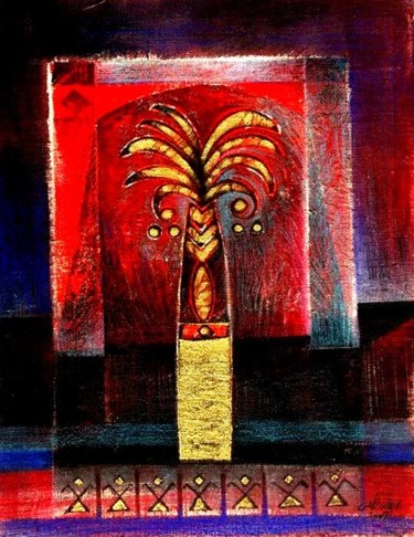 Painting titled "palm" by Ehab Lotfi, Original Artwork, Oil