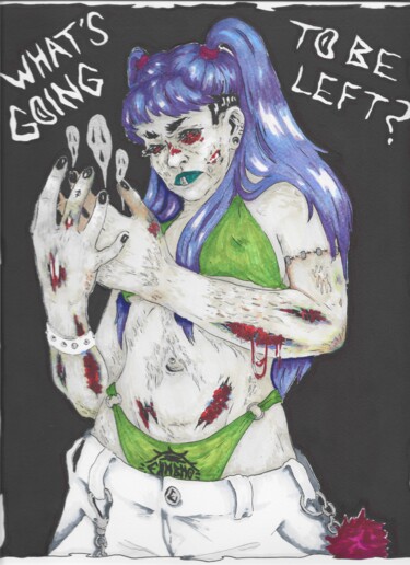Drawing titled "Zombie girl" by Ehmbho, Original Artwork, Ink