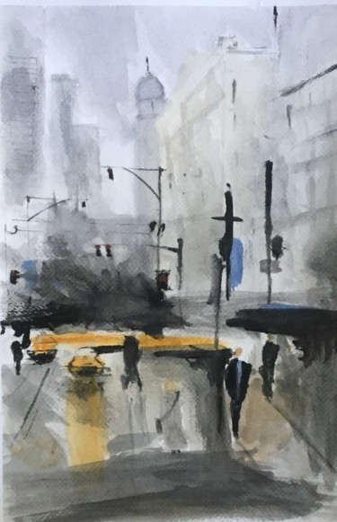 new york Painting titled "new york" by Ehsan Attarian, Original Art, Watercolor