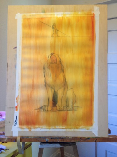 Painting titled "Tightrope-Lion prog…" by Oberlin The Artist, Original Artwork, Acrylic