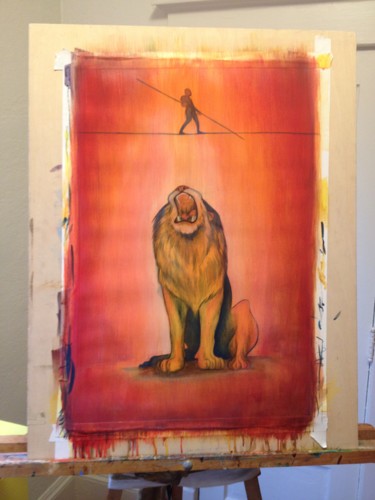 Картина под названием "Tightrope-Lion prog…" - Oberlin The Artist, Подлинное произведение искусства, Акрил